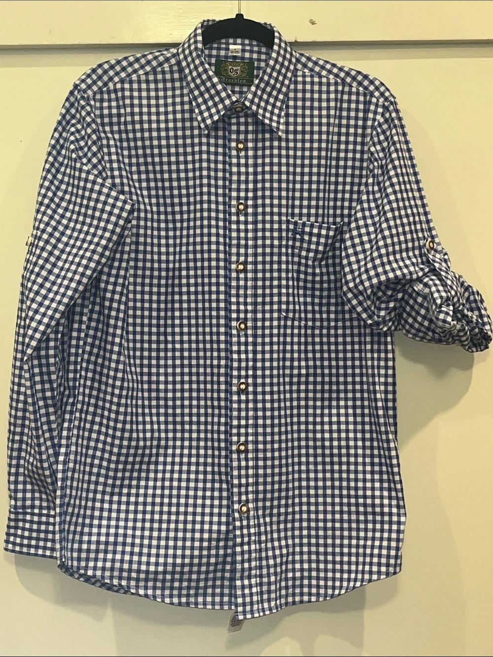 Trachten Blue Gingham Button-Down Shirt Size Small